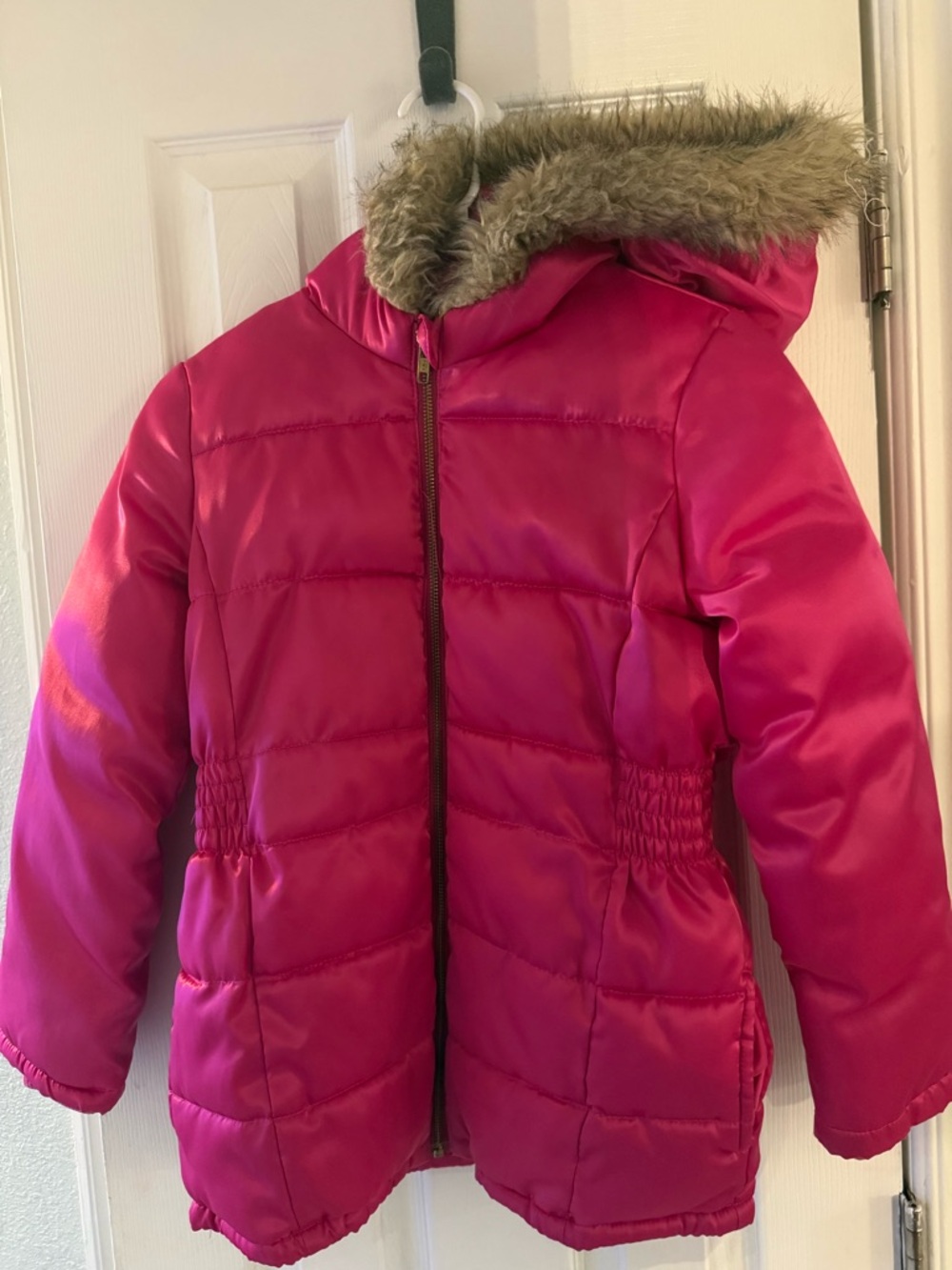 Crazy 8 Bright Pink Girls' Puffer Jacket with Faux Fur Trim Youth Size 10-12
